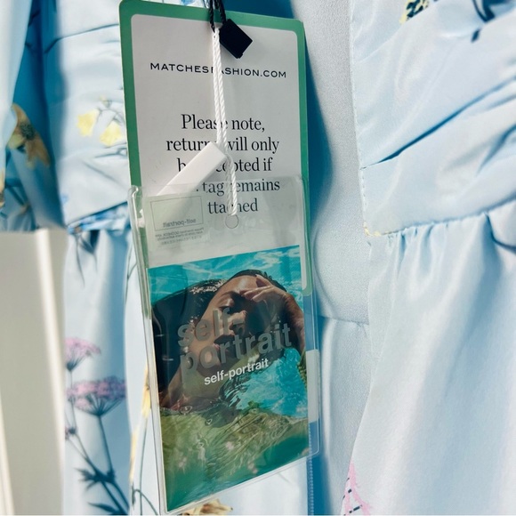 Self-Portrait Watercolour Puff Sleeve Taffeta Blue Floral Midi Maxi Dress 4 S - Picture 9 of 15